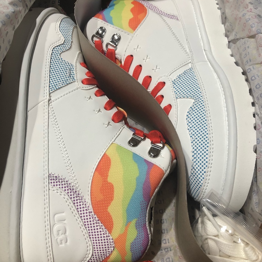 UGG hi top unisex sneakers white multi color rainbow 🌈